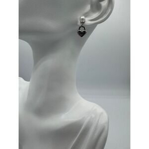 Oshena Heart Lock Pearl Drop Earrings Womens Silver White Dainty MSRP $55